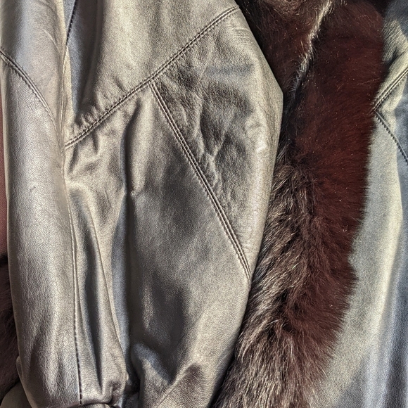 Greg Bell Black Maxi Vintage Fur Trim Leather Coat - Picture 12 of 16